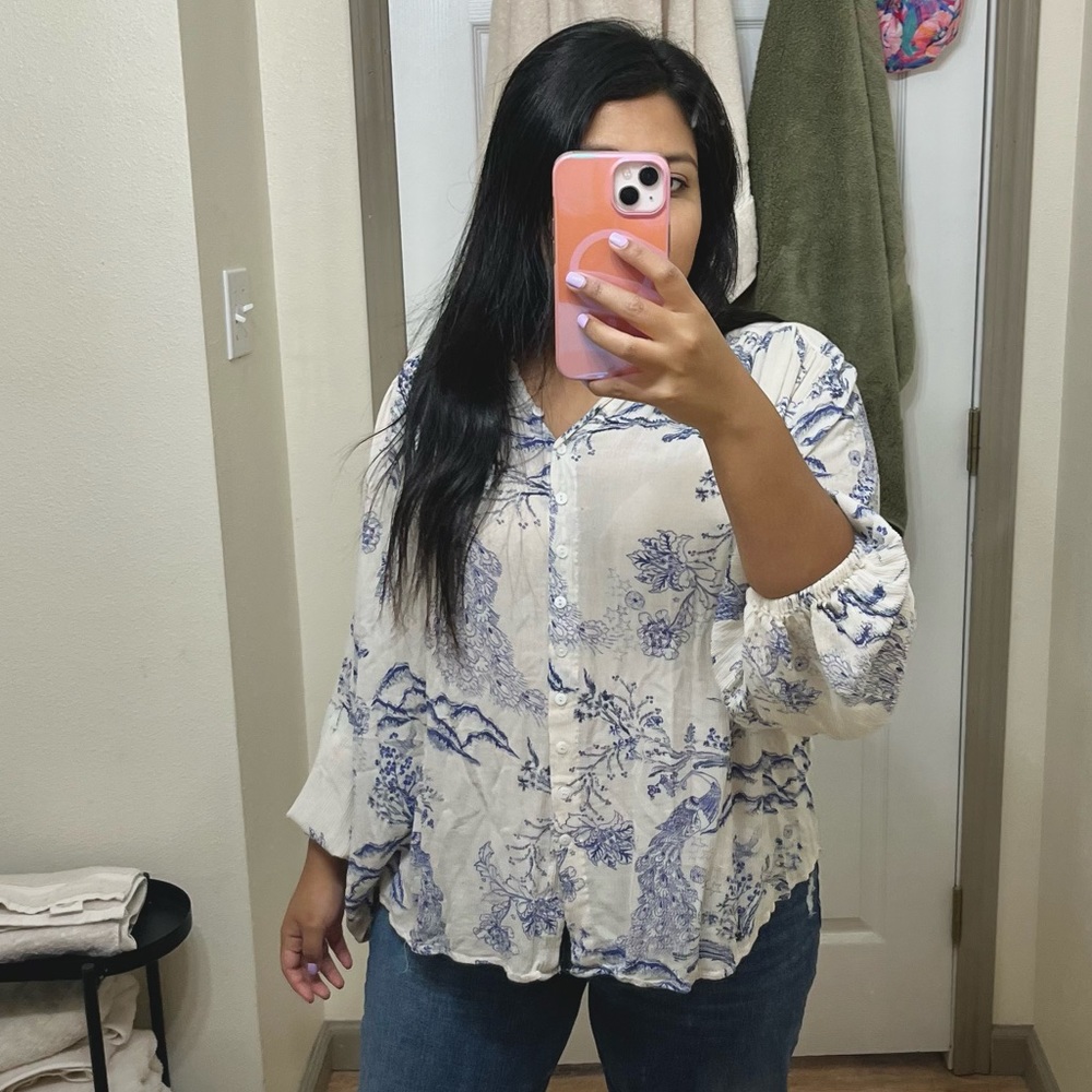SOLD Free People Metallic Blooms ivory print top / tunic boho - Picture 8 of 9